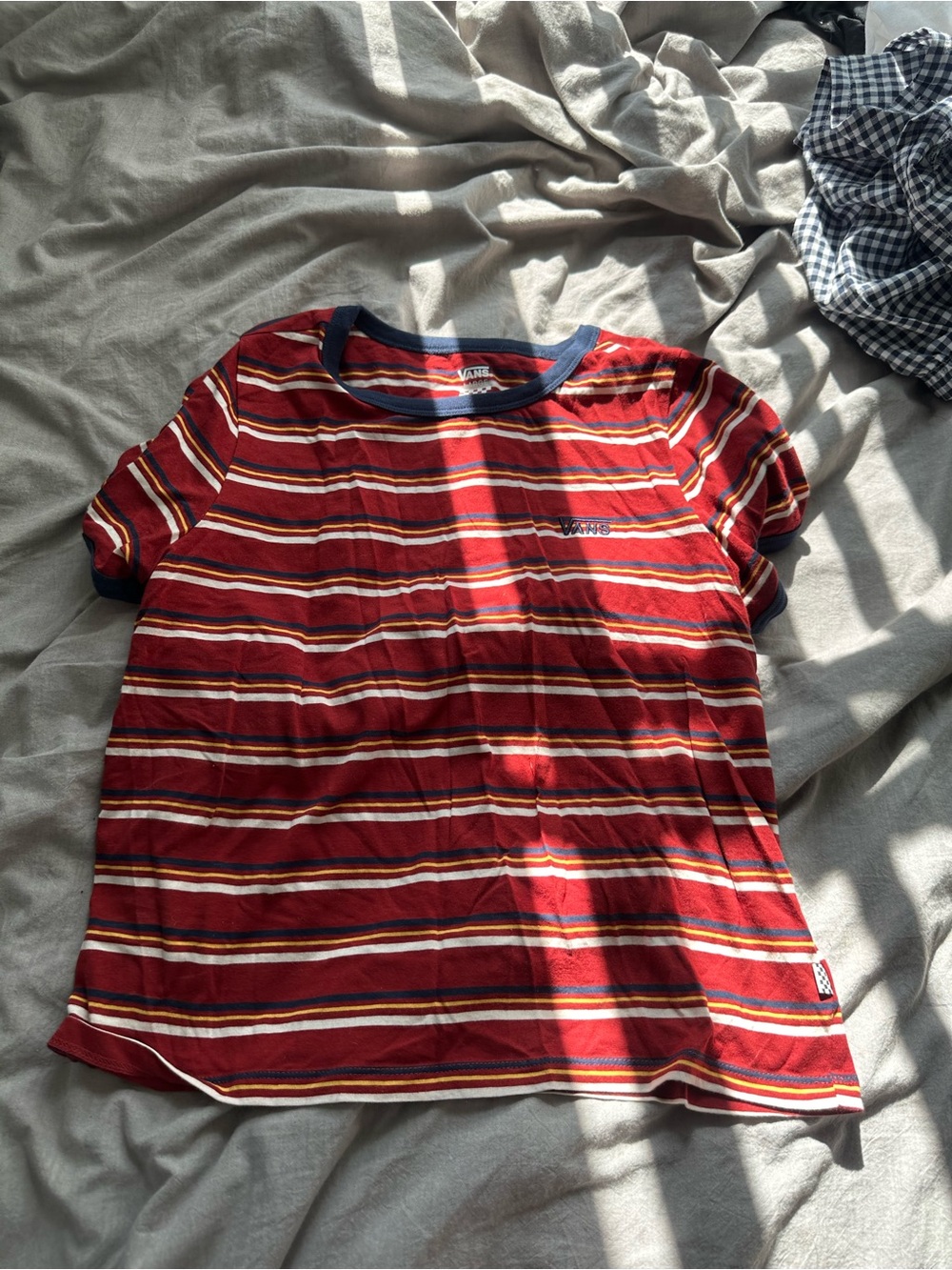 Vans Red Multicolor Stripe Ringer Tee with Navy Trim